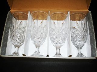 GODINGER SHANNON HEAVY CUT CRYSTAL 14oz FOOTED GLASSES SET (4) 3