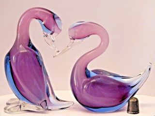 Two (2) Murano/ Venetian Sommerso Glass Ducks/ Birds Figurines - Seguso Or Oball?