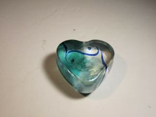 Vtg Iridized Light Blue Robert Held Art Glass Studio Heart Shaped Paperweight