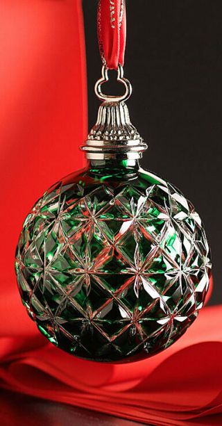 1 Pc Waterford Emerald Green Cased Christmas Ball Ornament For 2014,  Signed