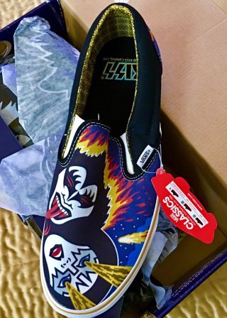 Kiss - Rare Rock And Roll Over Vans Slip On Shoes Size 11  Gene Simmons