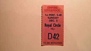 Beatles Ticket Stub.  Liverpool Empire December 5th 1965.  Last Liverpool Concert.