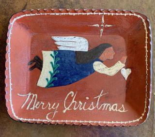 Turtlecreek Potters - Redware Plate - Merry Christmas - Signed 2000 9.  5”x8”