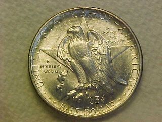 1934 Texas Centennial Commemorative Half Dollar High Au - Unc Coin