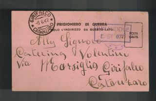 1942 Egypt Camp 309 Censored Pow Italian Prisoner Of War Postcard Cover To Italy