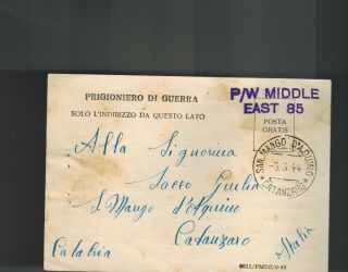 1944 Egypt Camp 308 Censored Pow Italian Prisoner Of War Postcard Cover To Italy