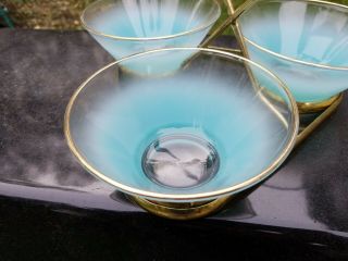 Vintage Blendo West Virginia Glass Co.  Glassware Turquoise Relish Bowls Carrier 2