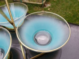 Vintage Blendo West Virginia Glass Co.  Glassware Turquoise Relish Bowls Carrier 3