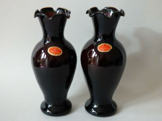 W@w Pair Italian Murano Brown Lead Art Glass Stem Bud Vases Stickers Uk P,  P