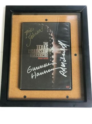 3 Leatherface Autographs - Texas Chainsaw Massacre Dvd Cover [framed]