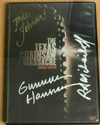 3 LEATHERFACE AUTOGRAPHS - Texas Chainsaw Massacre DVD Cover [Framed] 2