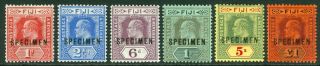 Fiji 1906 - 12 Sg 119s - 24s.  ½d To £1 Set Of 6 Overprinted Specimen,  Fine Mounted