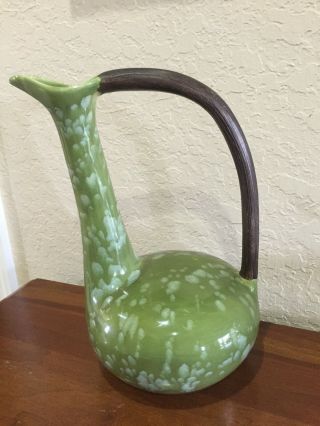 Vintage Jaru Mid Century Modern Pitcher Vase Splatter Green Brown Edmund Ronaky?