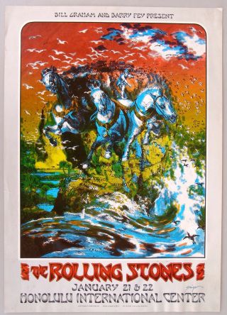 1973 Bill Graham Rolling Stones Concert Poster,  Hawaii,  Signed By Artist