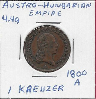 Austria Austro - Hungarian Empire 1 Kreuzer 1800 - A Franz Ii,  Value On Breast Of Cro