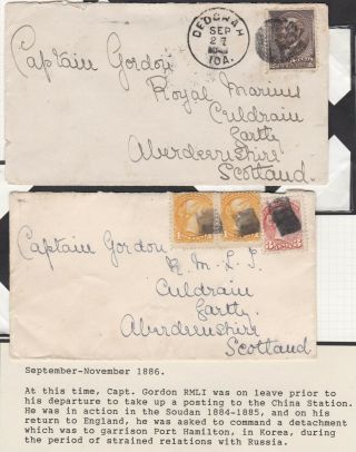 1886 Usa & Canada Stamped Covers Capt Gordon Royal Marines Gartly Aberdeenshire
