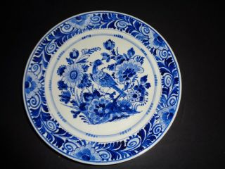 Vintage Royal Delft Porceleyne Fles Blue 7 " Wall Plate W/ Bird Netherlands 1951