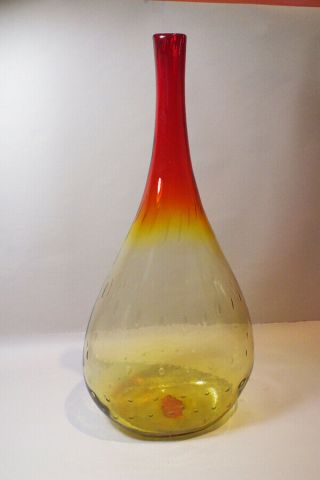 Vintage Blenko Glass Tangerine Amberina Orange Bottle Neck Vase Joel Myers 21 "