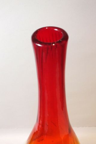 Vintage Blenko Glass Tangerine Amberina Orange Bottle Neck Vase Joel Myers 21 