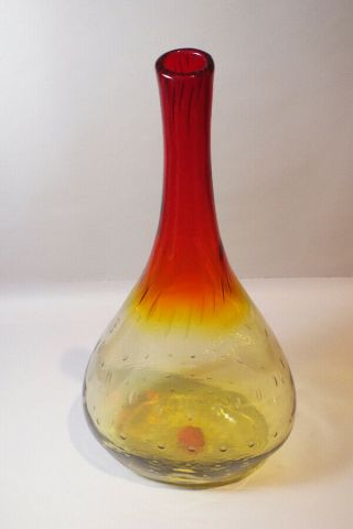 Vintage Blenko Glass Tangerine Amberina Orange Bottle Neck Vase Joel Myers 21 