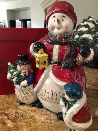 NIB Waterford Snowman Cookie Jar,  Holiday Heirlooms,  Large Ceramic,  Christmas Box 3