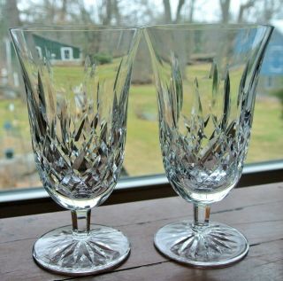 (2) Waterford Crystal Lismore 6 - 1/2 " Stemmed Footed Iced Tea Goblet Glasses