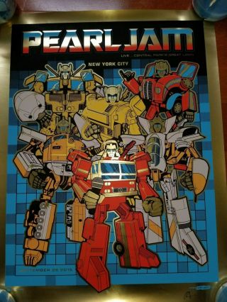 Pearl Jam Poster 9/26/2015 Gold Variant / Signed Central Park,  NYC AMES 2