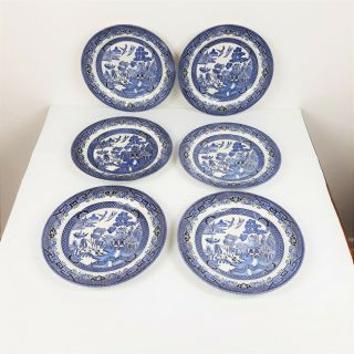 Churchill Blue Willow Set Of 6 At 10 1/4 " Dinner Plates Made In England