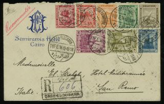 Egypt 1914 Reg.  Cover Sent From The Semiramis Hotel In Cairo To San Remo,  Italy