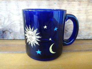 Libbey Cobalt Blue Celestial Moon & Stars Glass Coffee/tea Mug