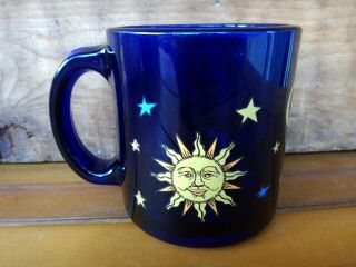 Libbey Cobalt Blue Celestial Moon & Stars Glass Coffee/Tea Mug 2