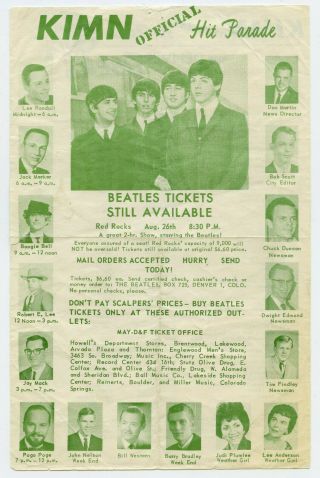 Extraordinary The Beatles 1964 Red Rocks,  Colorado Concert Handbill