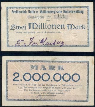 Germany 2 Millionen Mark Voithenberg Banknote Notgeld 1923