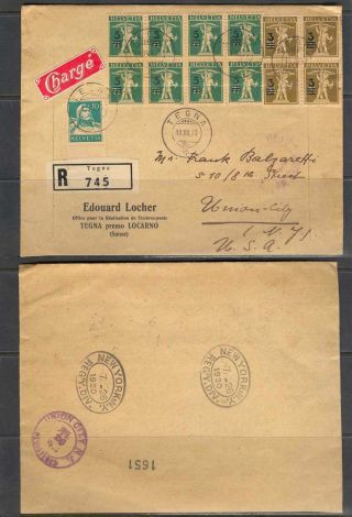 Switzerland 1930.  Outstanding Postage On R - Mail To Union City,  Nj.  Scott 168c,  2