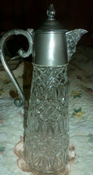 Vintage Silver Plate And Glass Claret Jug With Bacchus Roman God Of Wine Spout