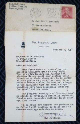 1957 Actor Edward G Robinson Signed Letter Tls W/ Postal Cover