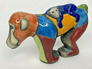 The Fenix Raku Pottery Mama Baboon With Baby Hand Made In South Africa Glaze