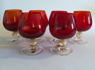 Vintage Murano Italy Set Of 6 Goblets,  Red With Gold Made In 1960.