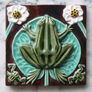Vtg Bordallo Pineheiro Frog On Lily Pad Majolica Tile Made In Portugal Xlnt N/r