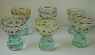 Set Of 6 Handpainted Art Deco Shot Glasses Or Egg Cups
