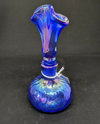 Cobalt Blue Carnival Perfume Fluted Bottle Art Glass " Gibson 1984 " Marked