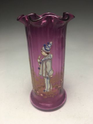 Pretty Purple Enameled French Legras Art Glass Vase Saltimbanque