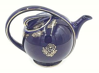 Vintage Hall China 6 Cup " Airflow " Teapot Cobalt Blue With Gold Design