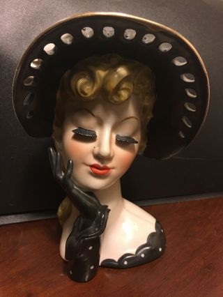 Gorgeous Vintage Lady Head Vase Polka Dots S348a 7”
