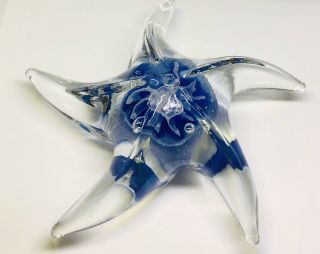 Dynasty Gallery Art Glass Starfish Paperweight Blue Art Glass 5.  5”