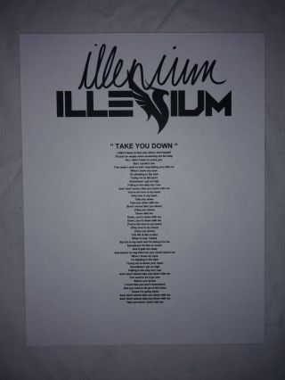 Dj Illenium Nicholas Miller Signed Autograph Album Lyrics Sheet Take You Down