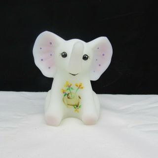 Fenton Opal Satin Watering Can Hand Painted Baby Elephant W2207