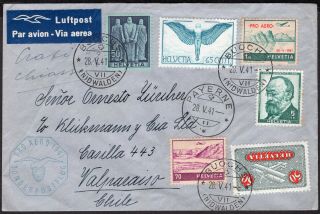 Switzerland To Chile Air Mail Cover 1941 Lati Not Censored Pro Aereo Buoch
