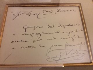 Giuseppe Verdi Hand Signed Personal Note