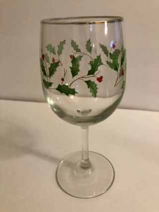 Lenox Set Of 4 Wine Glasses Holly & Berries Christmas